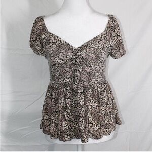 Floral Peplum Sweetheart Top - Black Cream